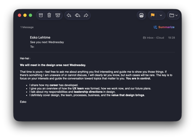 A screen shot of the email