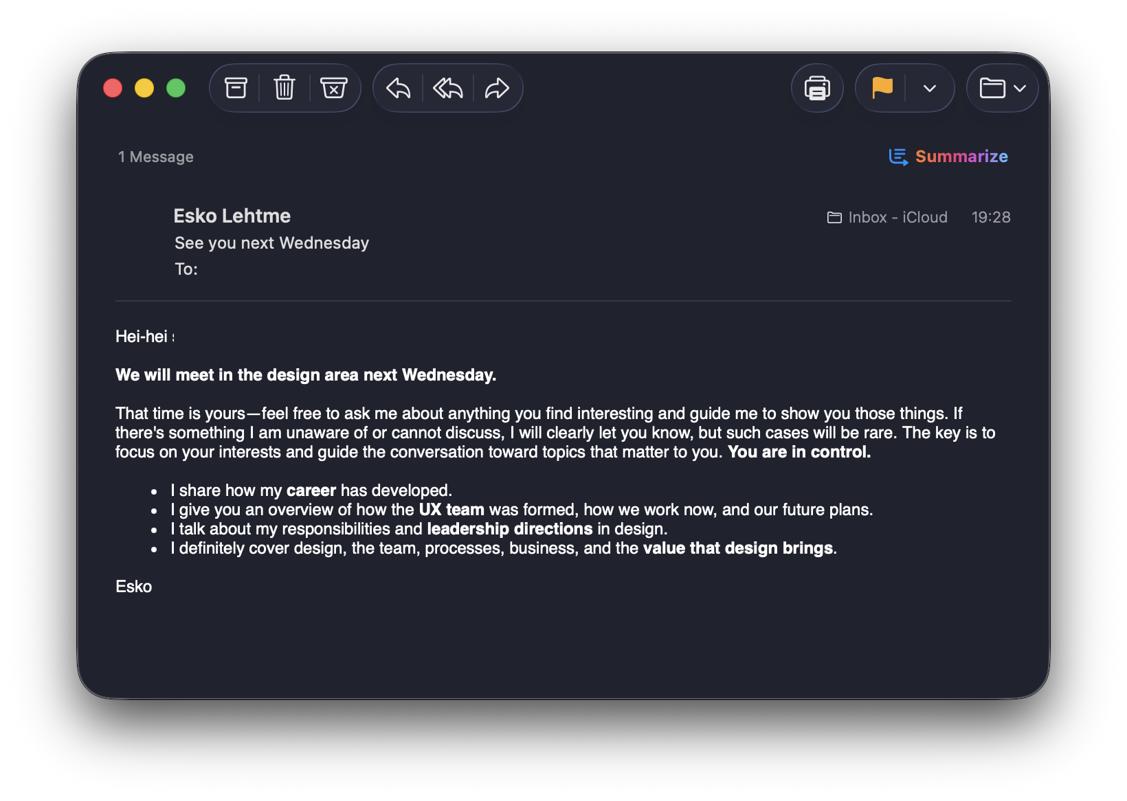 A screen shot of the email